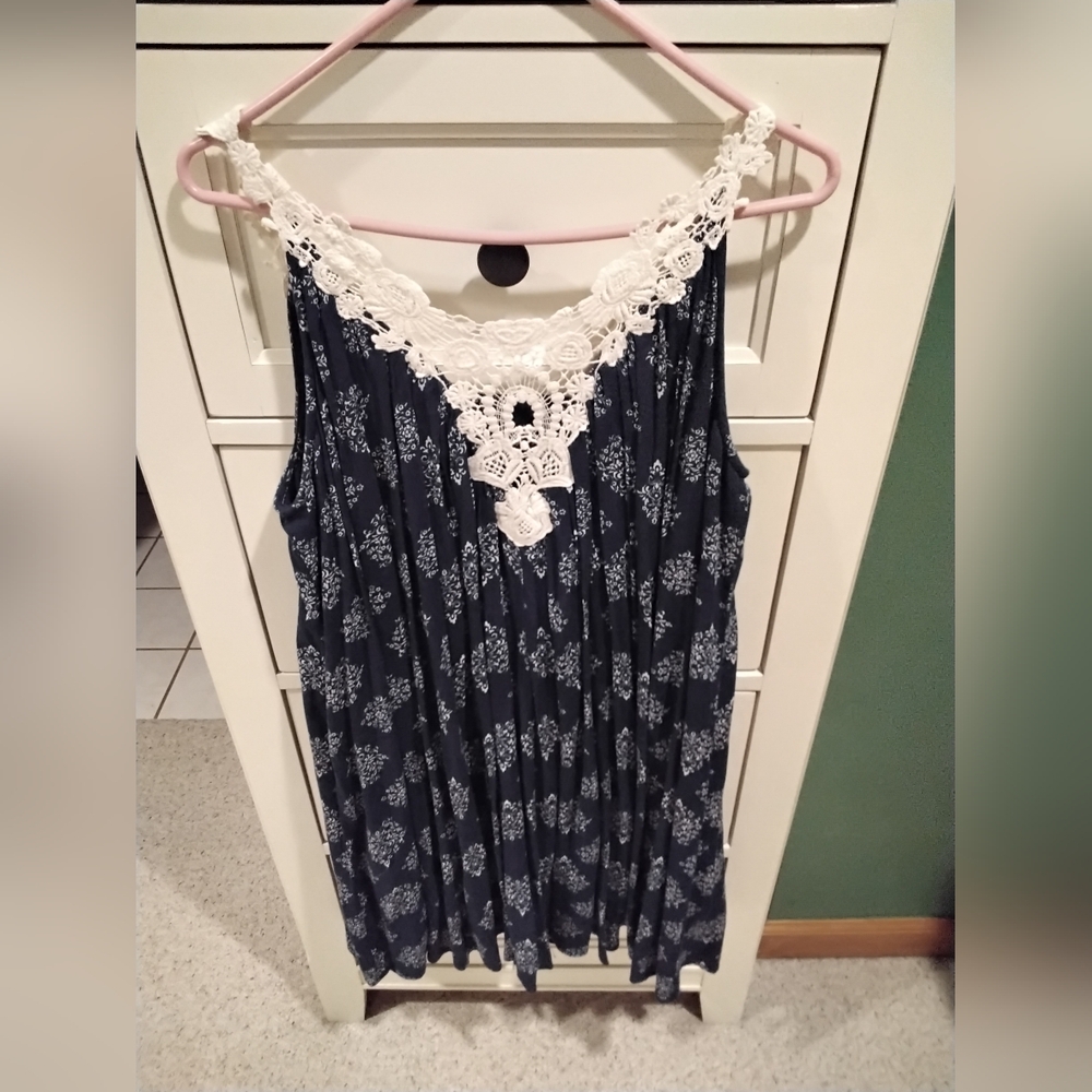 Elegant Navy and CREAM Lace Trim Women's Dress